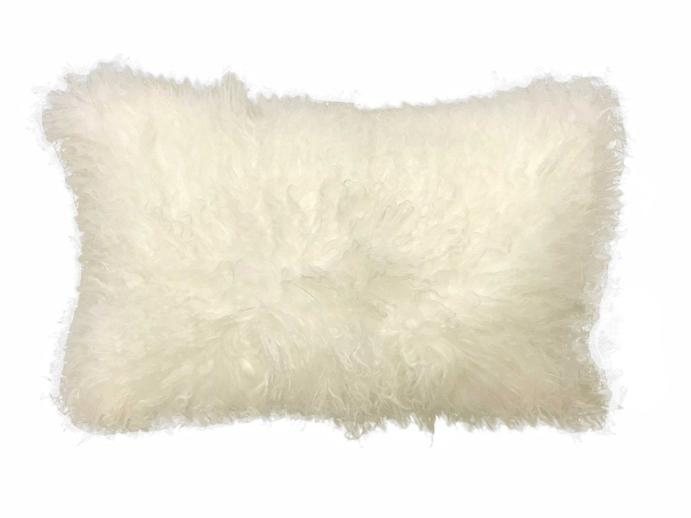 20" Creamy Genuine Tibetan Lamb Fur Pillow With Microsuede Backing — view 2