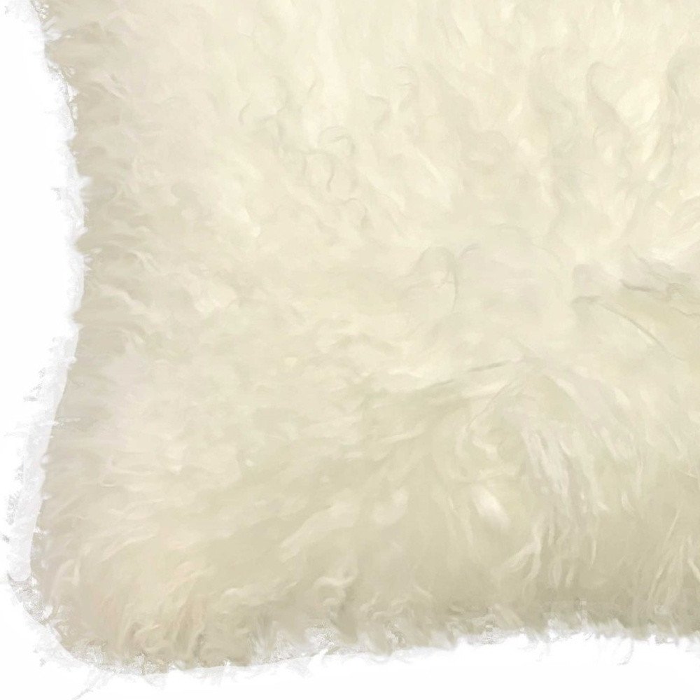 20" Creamy Genuine Tibetan Lamb Fur Pillow With Microsuede Backing — view 3