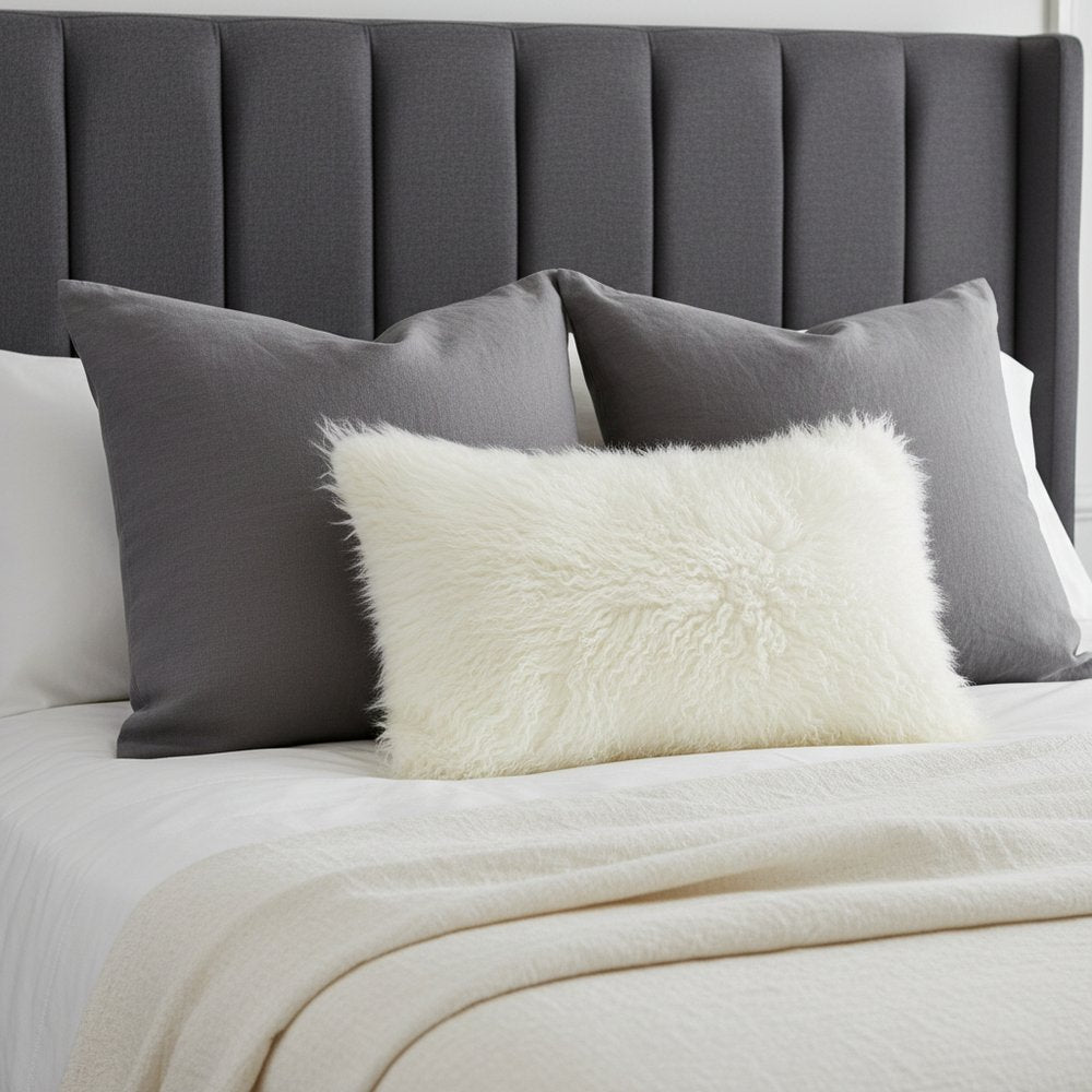 20" Creamy Genuine Tibetan Lamb Fur Pillow With Microsuede Backing — view 1
