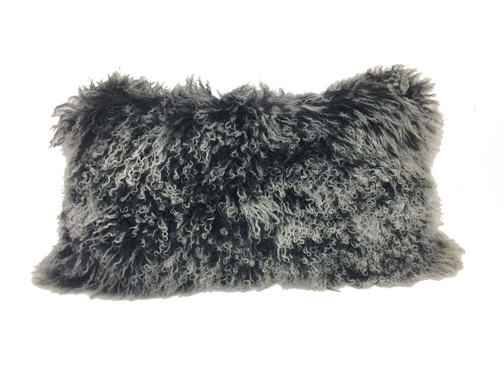 17" Black Genuine Tibetan Lamb Fur Pillow With Microsuede Backing — view 2