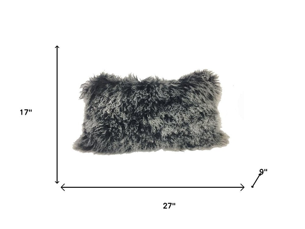 17" Black Genuine Tibetan Lamb Fur Pillow With Microsuede Backing — view 5