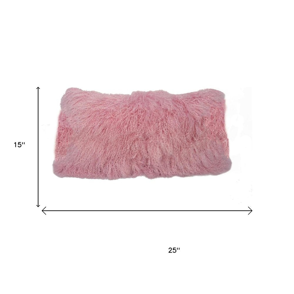 15" X 25" Pink Lambswool Down Lumbar Throw Pillow — view 3