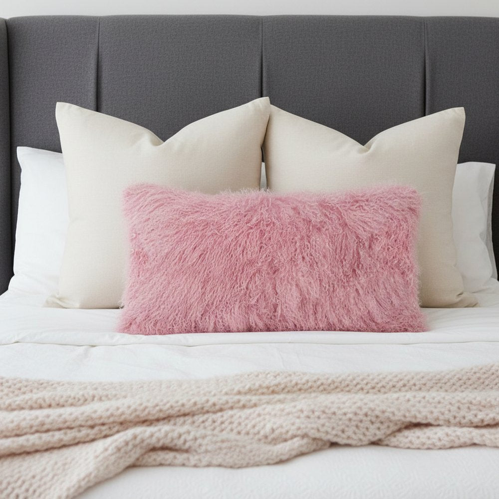 15" X 25" Pink Lambswool Down Lumbar Throw Pillow — view 1