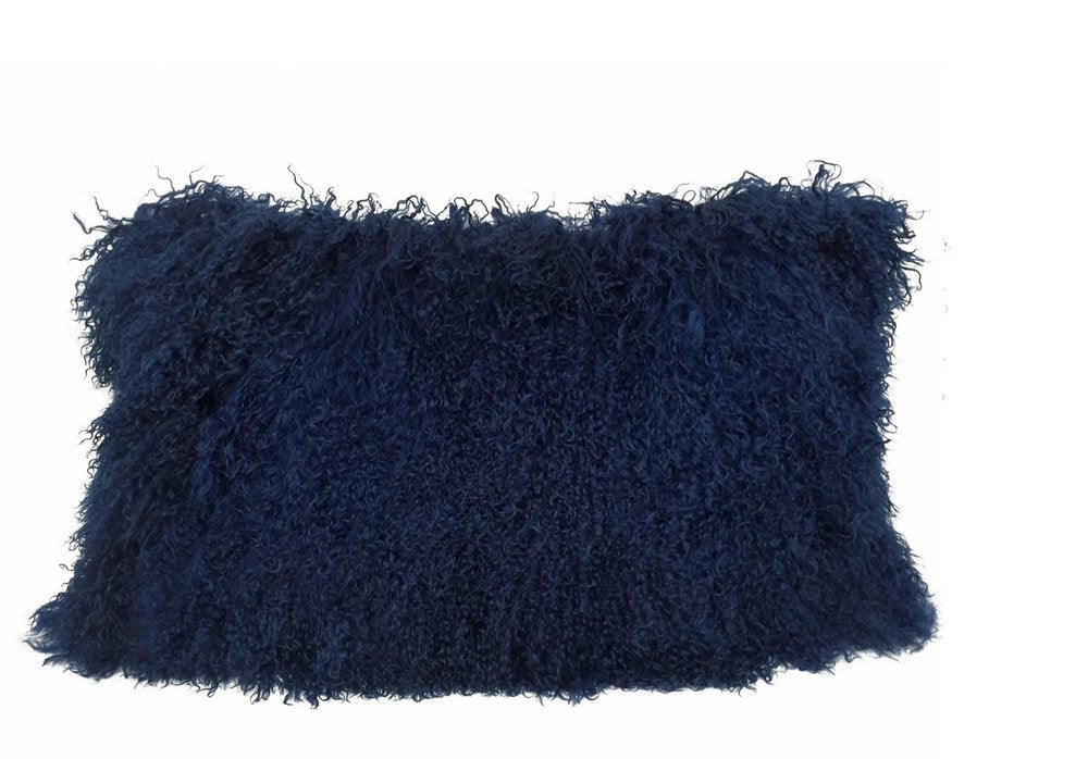 17" Navy Blue Genuine Tibetan Lamb Fur Pillow With Microsuede Backing — view 1
