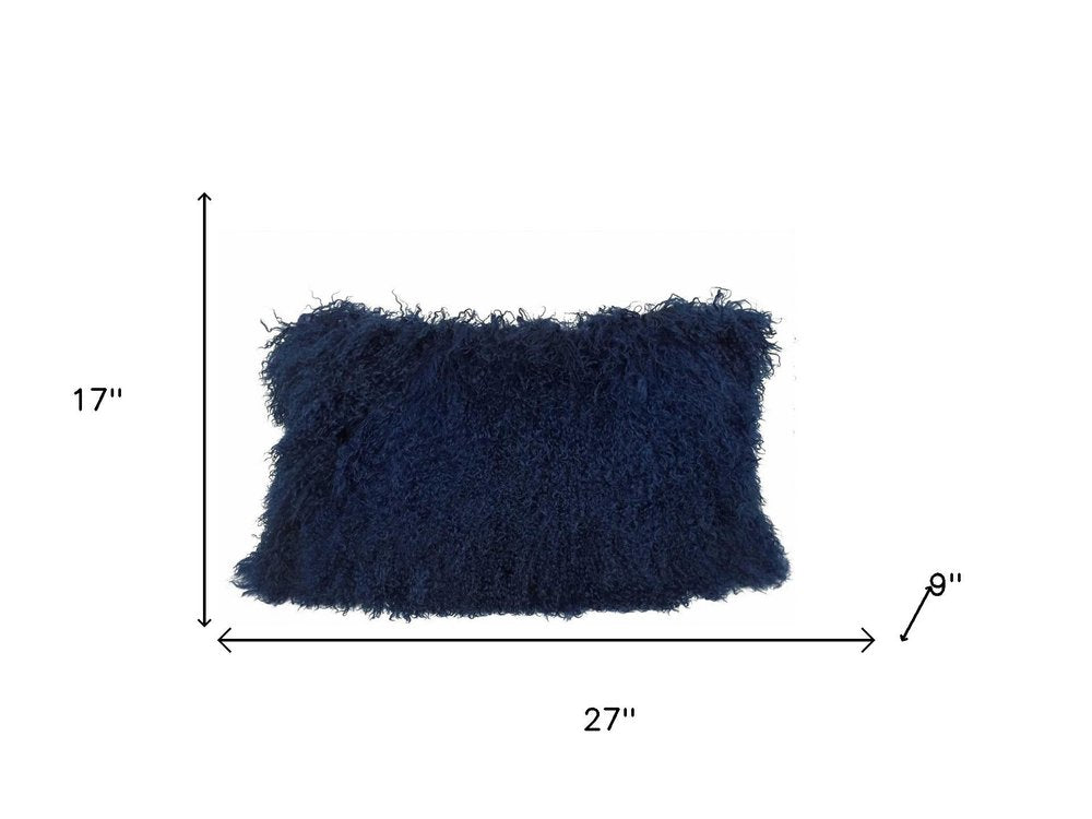 17" Navy Blue Genuine Tibetan Lamb Fur Pillow With Microsuede Backing — view 5