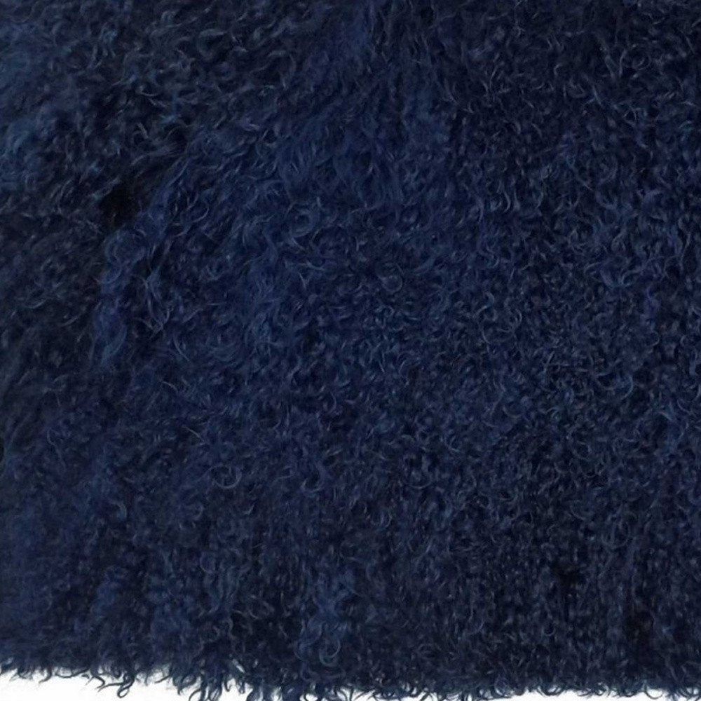 17" Navy Blue Genuine Tibetan Lamb Fur Pillow With Microsuede Backing — view 2