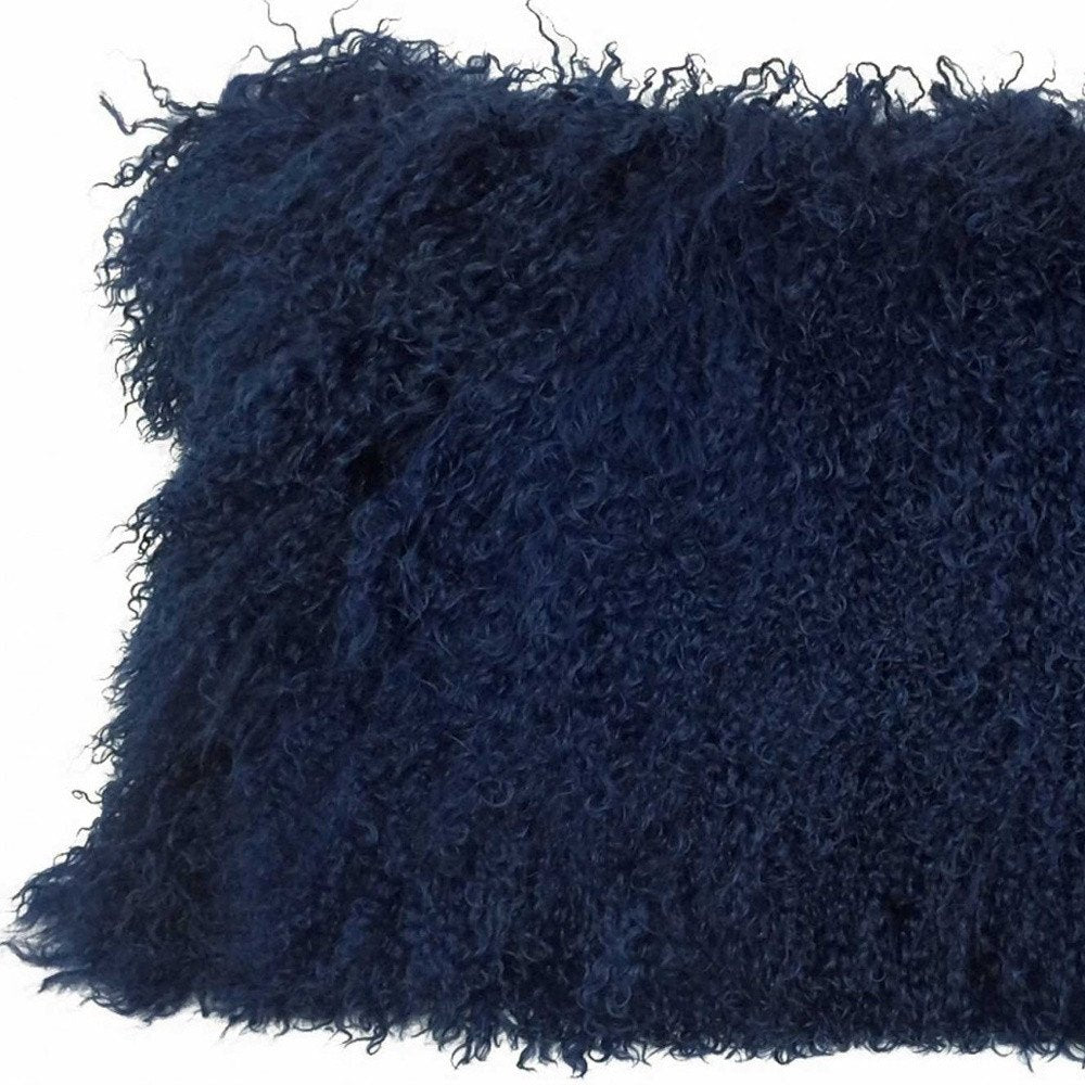17" Navy Blue Genuine Tibetan Lamb Fur Pillow With Microsuede Backing — view 3