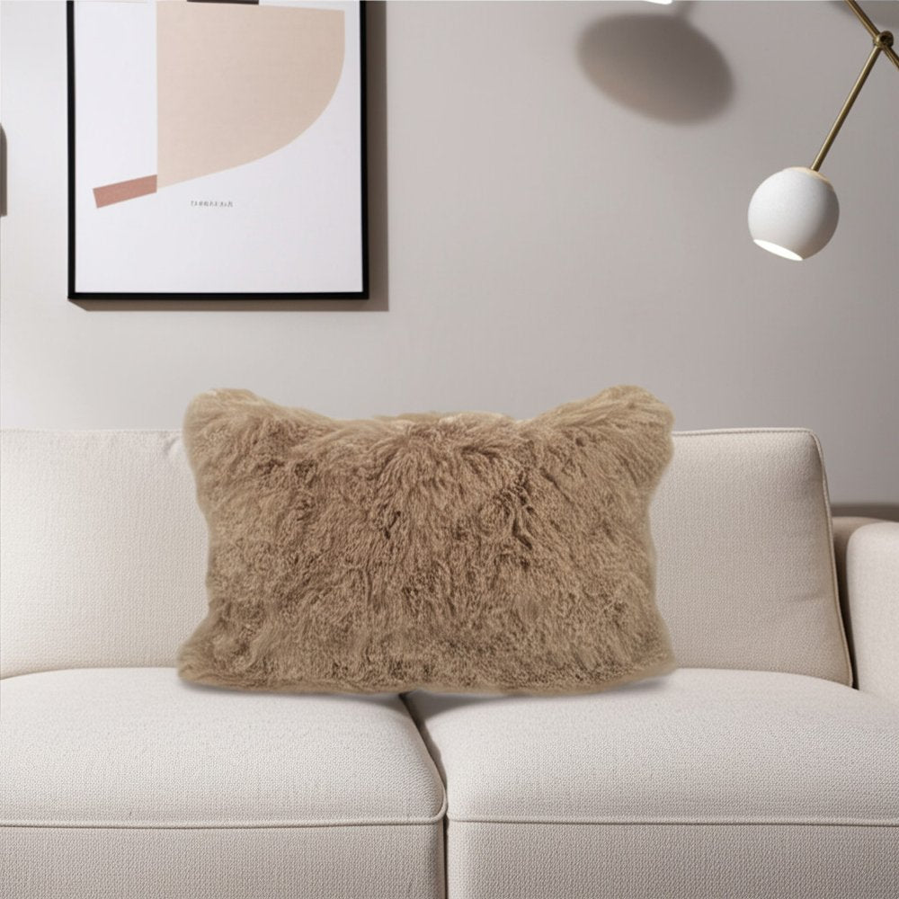 17" X 27" Beige Microsuede Down Lumbar Throw Pillow — view 6