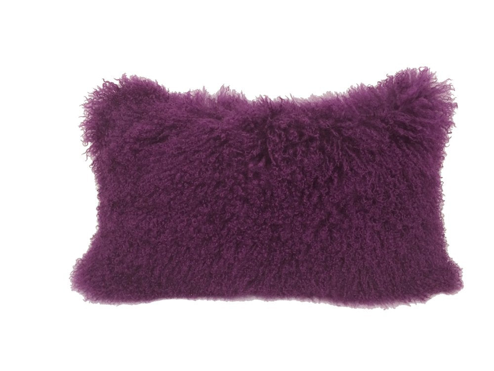 17" Purple Genuine Tibetan Lamb Fur Pillow With Microsuede Backing — view 2