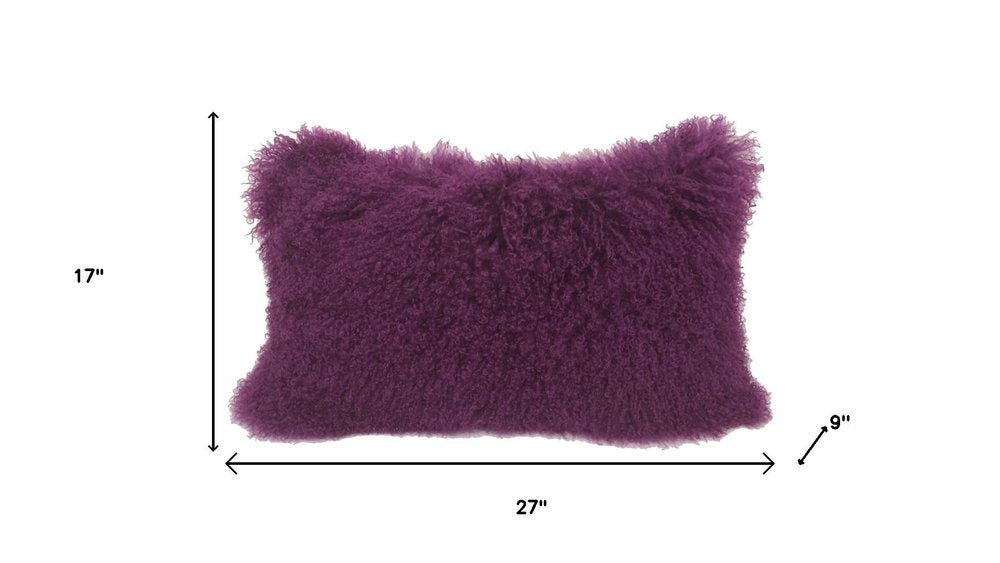 17" Purple Genuine Tibetan Lamb Fur Pillow With Microsuede Backing — view 5