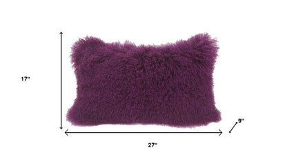 17" Purple Genuine Tibetan Lamb Fur Pillow With Microsuede Backing
