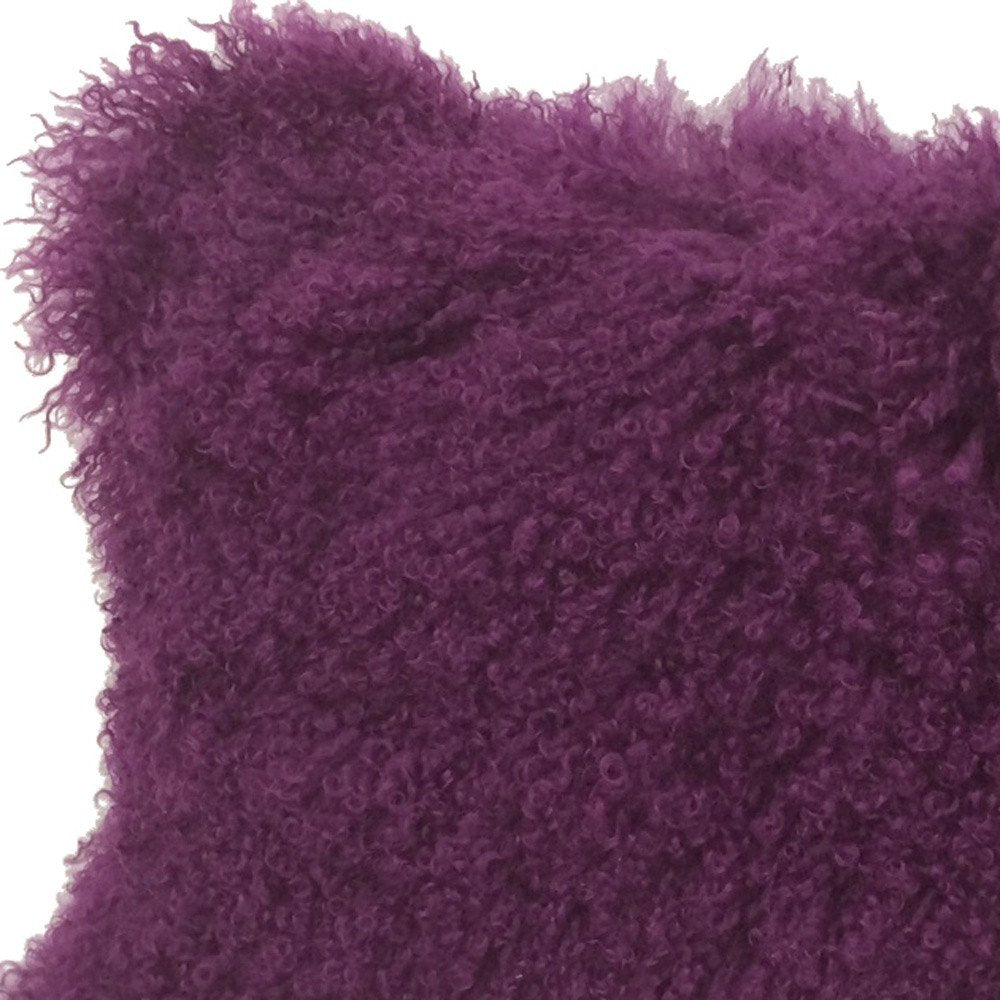 17" Purple Genuine Tibetan Lamb Fur Pillow With Microsuede Backing — view 3