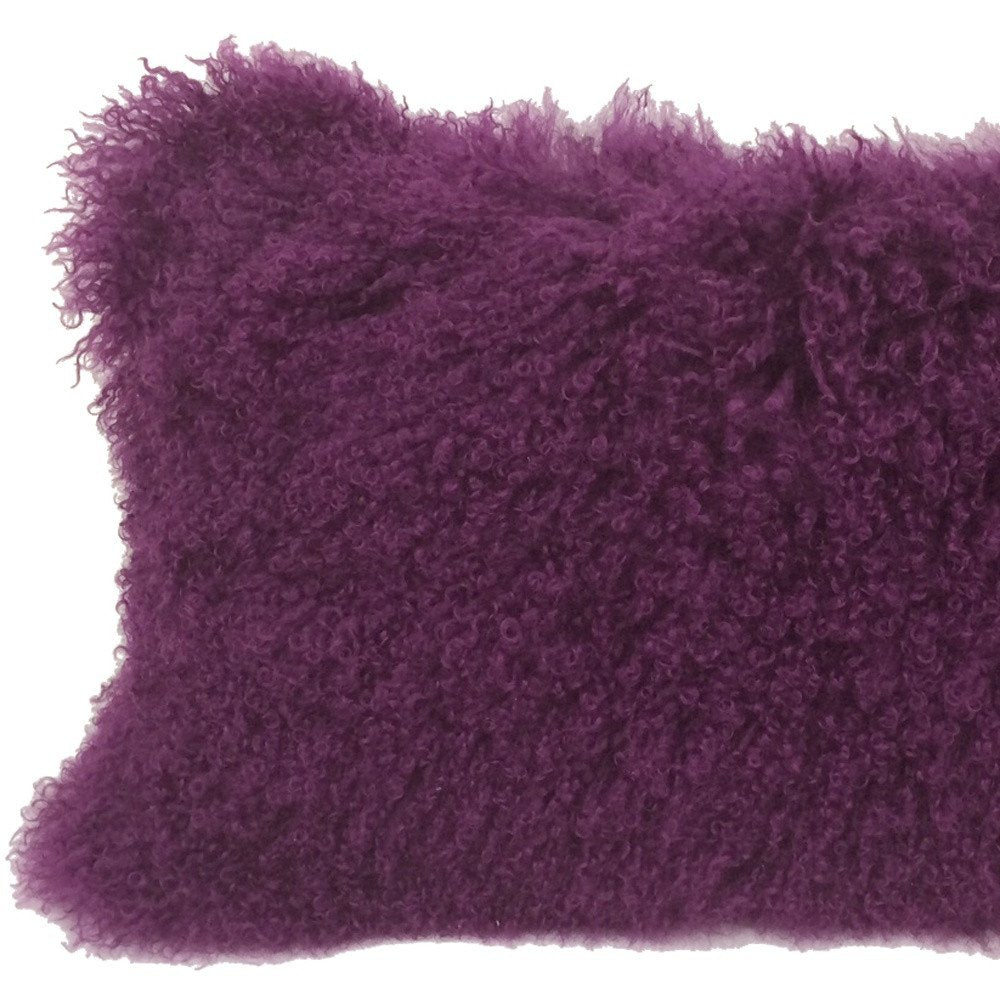 17" Purple Genuine Tibetan Lamb Fur Pillow With Microsuede Backing — view 4