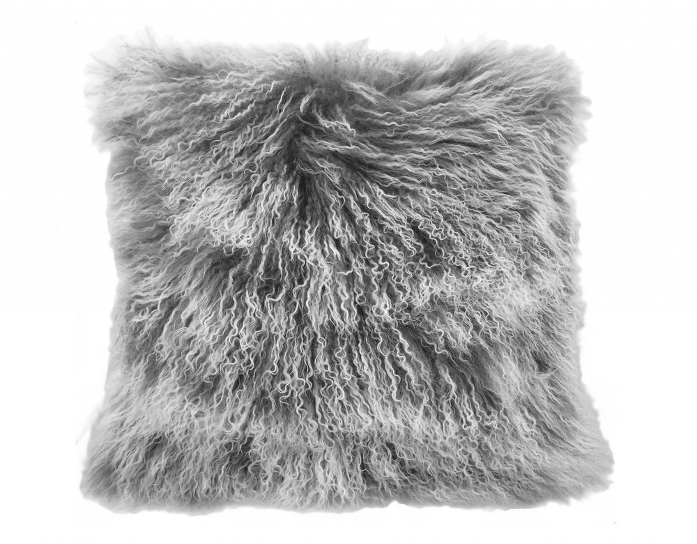 20" Grey Genuine Tibetan Lamb Fur Pillow With Microsuede Backing — view 2