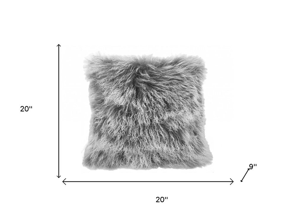 20" Grey Genuine Tibetan Lamb Fur Pillow With Microsuede Backing — view 3