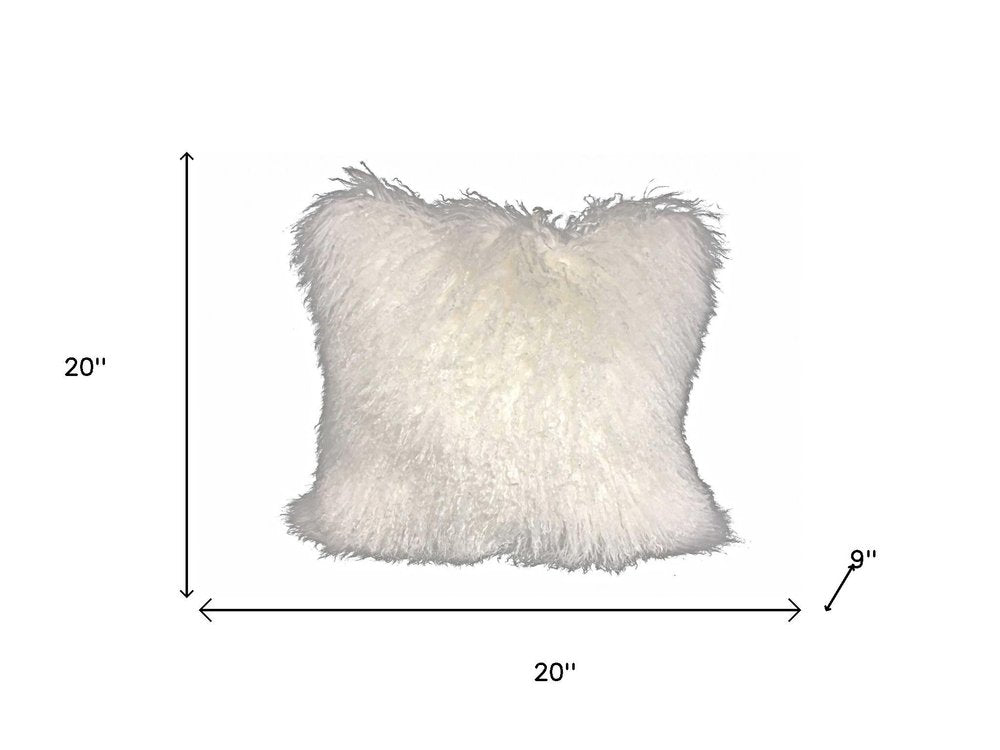 20" Bright White Genuine Tibetan Lamb Fur Pillow With Microsuede Backing — view 5