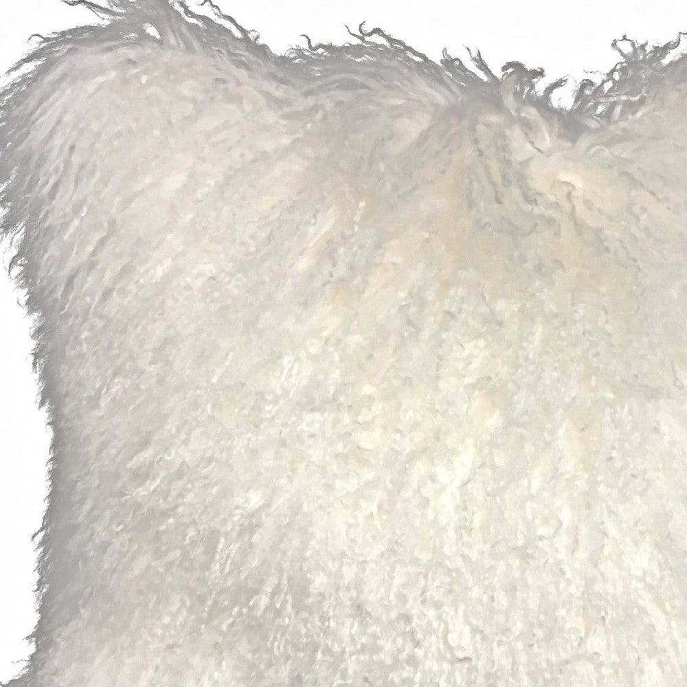 20" Bright White Genuine Tibetan Lamb Fur Pillow With Microsuede Backing