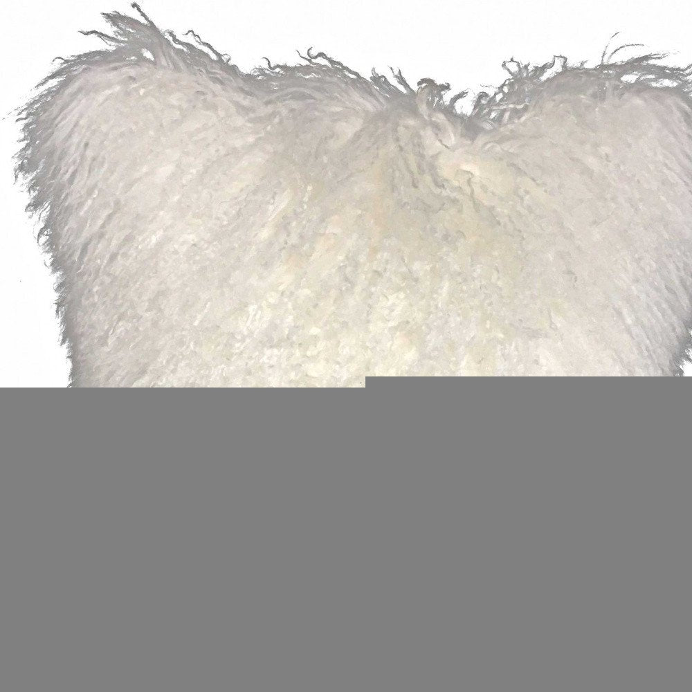 20" Bright White Genuine Tibetan Lamb Fur Pillow With Microsuede Backing