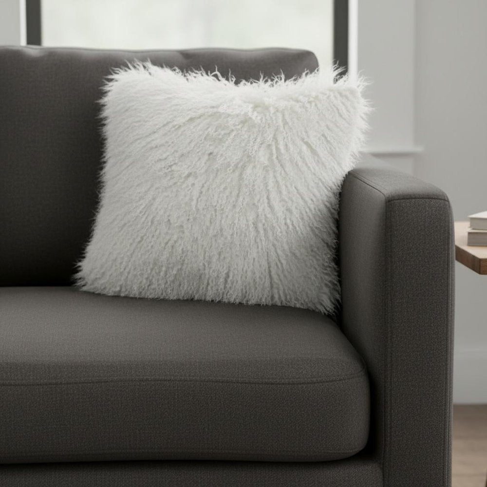 20" Bright White Genuine Tibetan Lamb Fur Pillow With Microsuede Backing — view 1