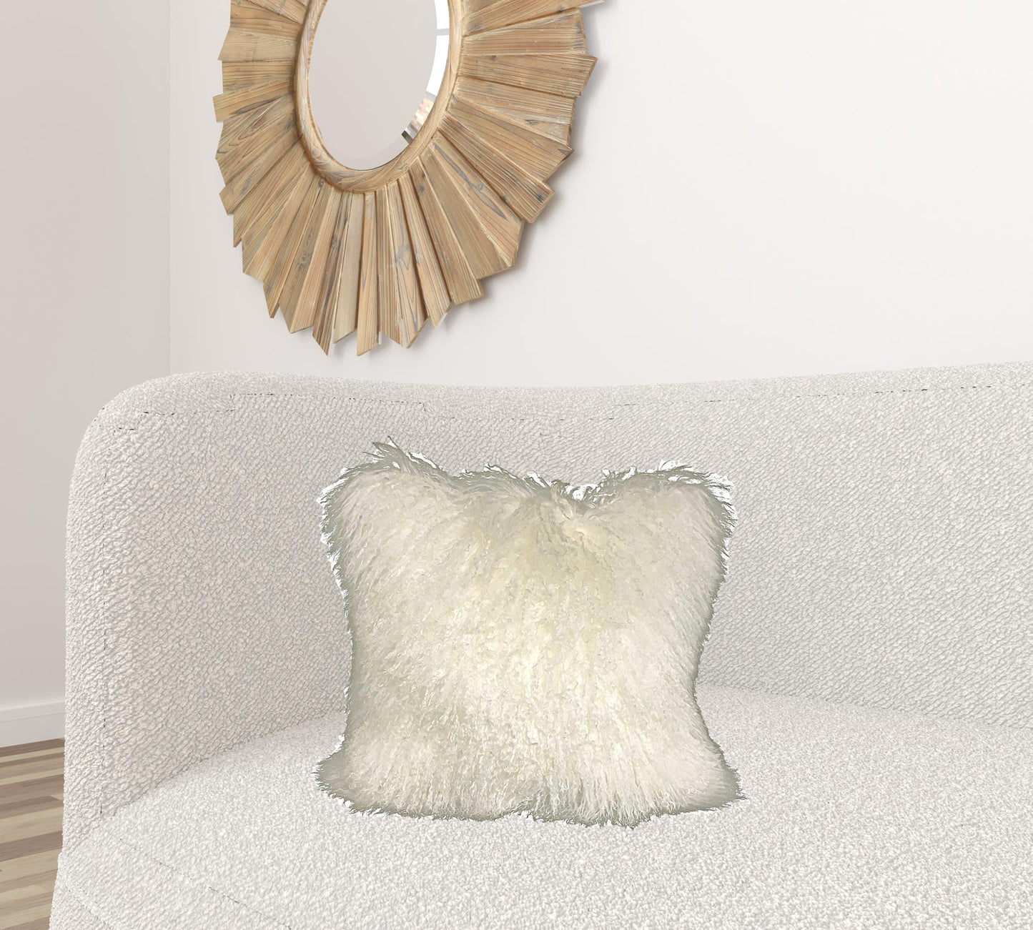 20" Creamy White Genuine Tibetan Lamb Fur Pillow With Microsuede Backing