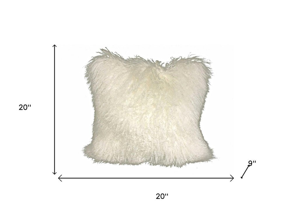 20" Creamy White Genuine Tibetan Lamb Fur Pillow With Microsuede Backing — view 5