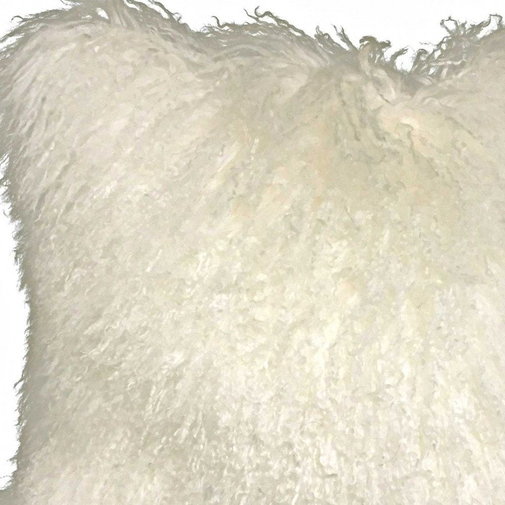 20" Creamy White Genuine Tibetan Lamb Fur Pillow With Microsuede Backing — view 4