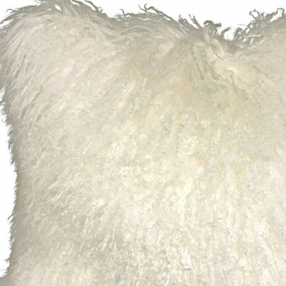 20" Creamy White Genuine Tibetan Lamb Fur Pillow With Microsuede Backing