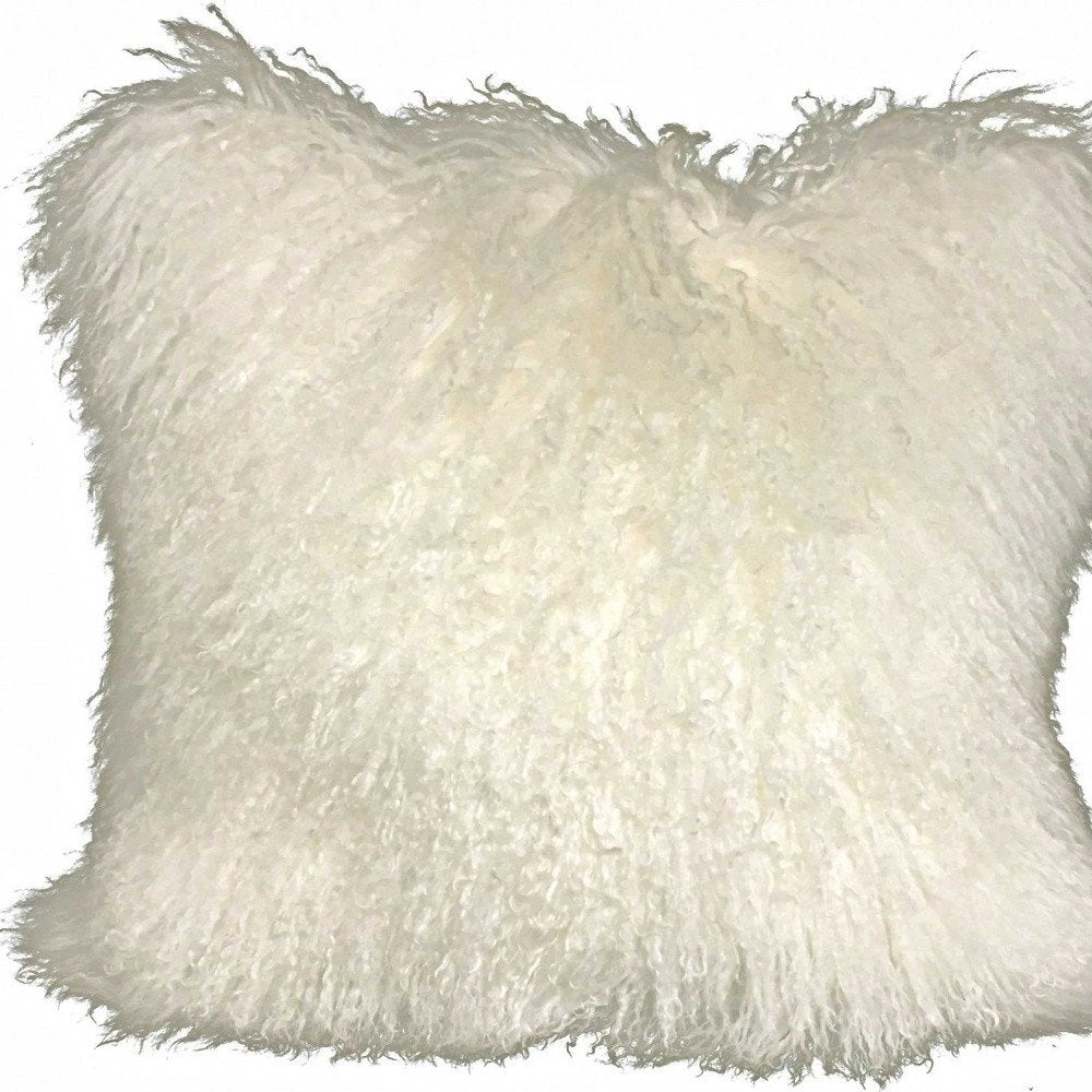 20" Creamy White Genuine Tibetan Lamb Fur Pillow With Microsuede Backing — view 3
