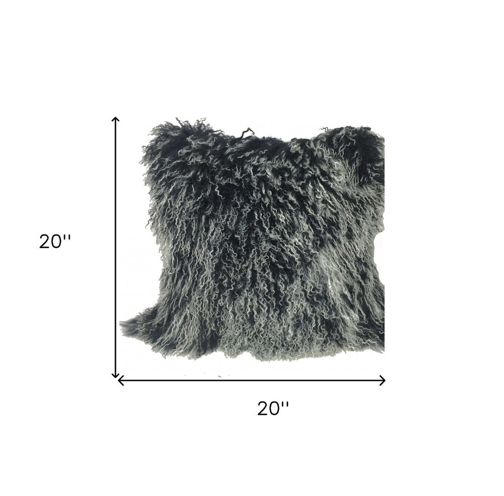 20" Black White Genuine Tibetan Lamb Fur Pillow With Microsuede Backing — view 5