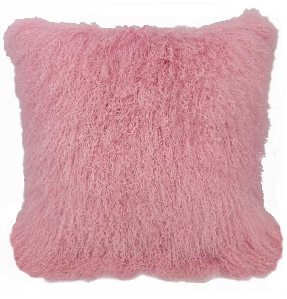 20" Pink Genuine Tibetan Lamb Fur Pillow With Microsuede Backing — view 2