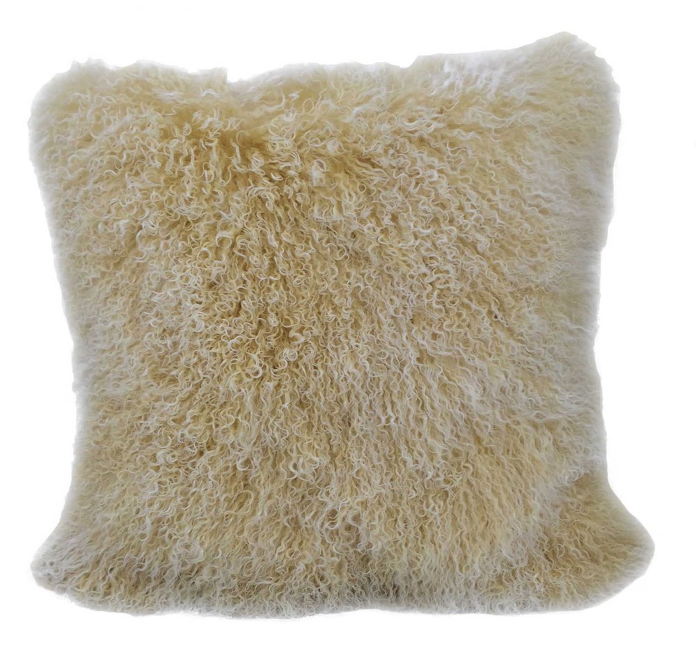 20" Gold Genuine Tibetan Lamb Fur Pillow With Microsuede Backing — view 2