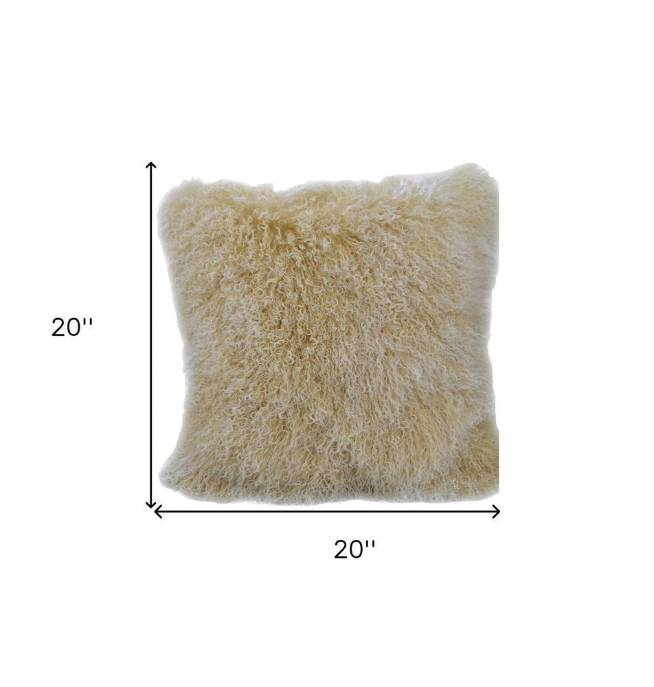 20" Gold Genuine Tibetan Lamb Fur Pillow With Microsuede Backing — view 5