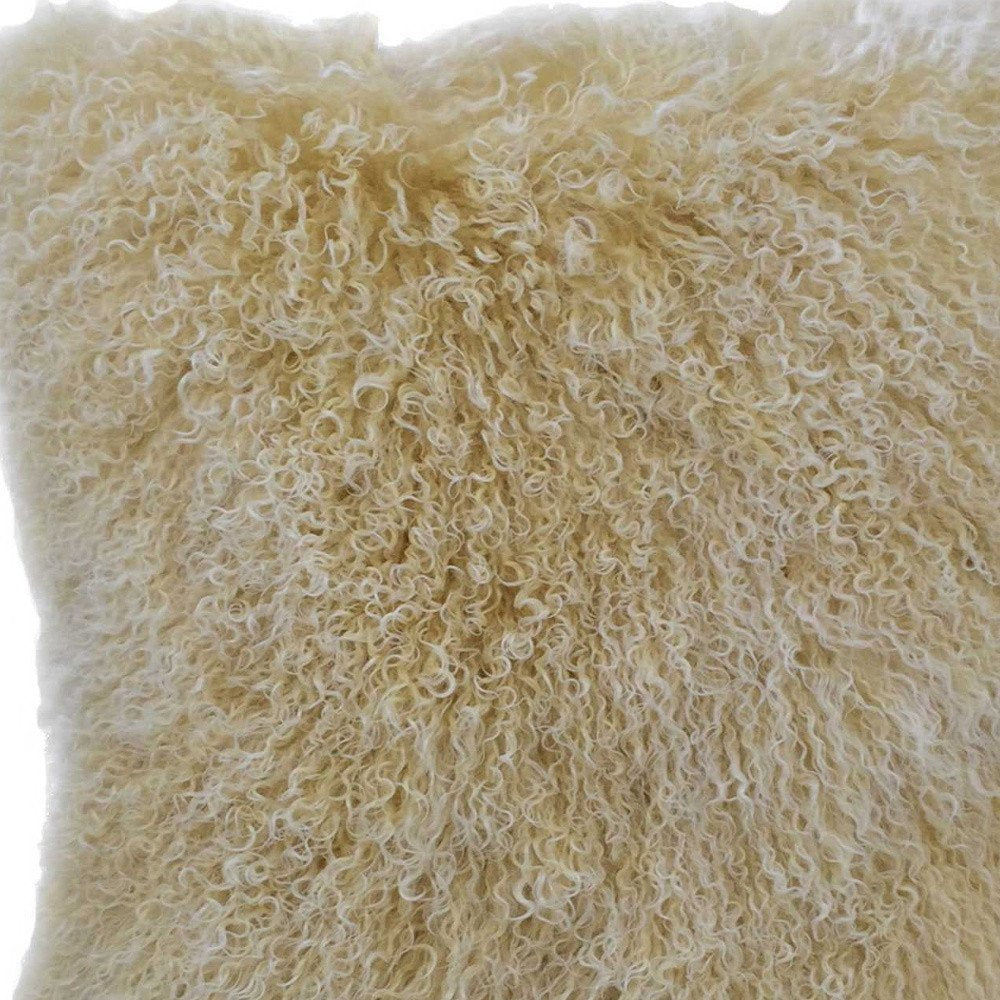 20" Gold Genuine Tibetan Lamb Fur Pillow With Microsuede Backing — view 3