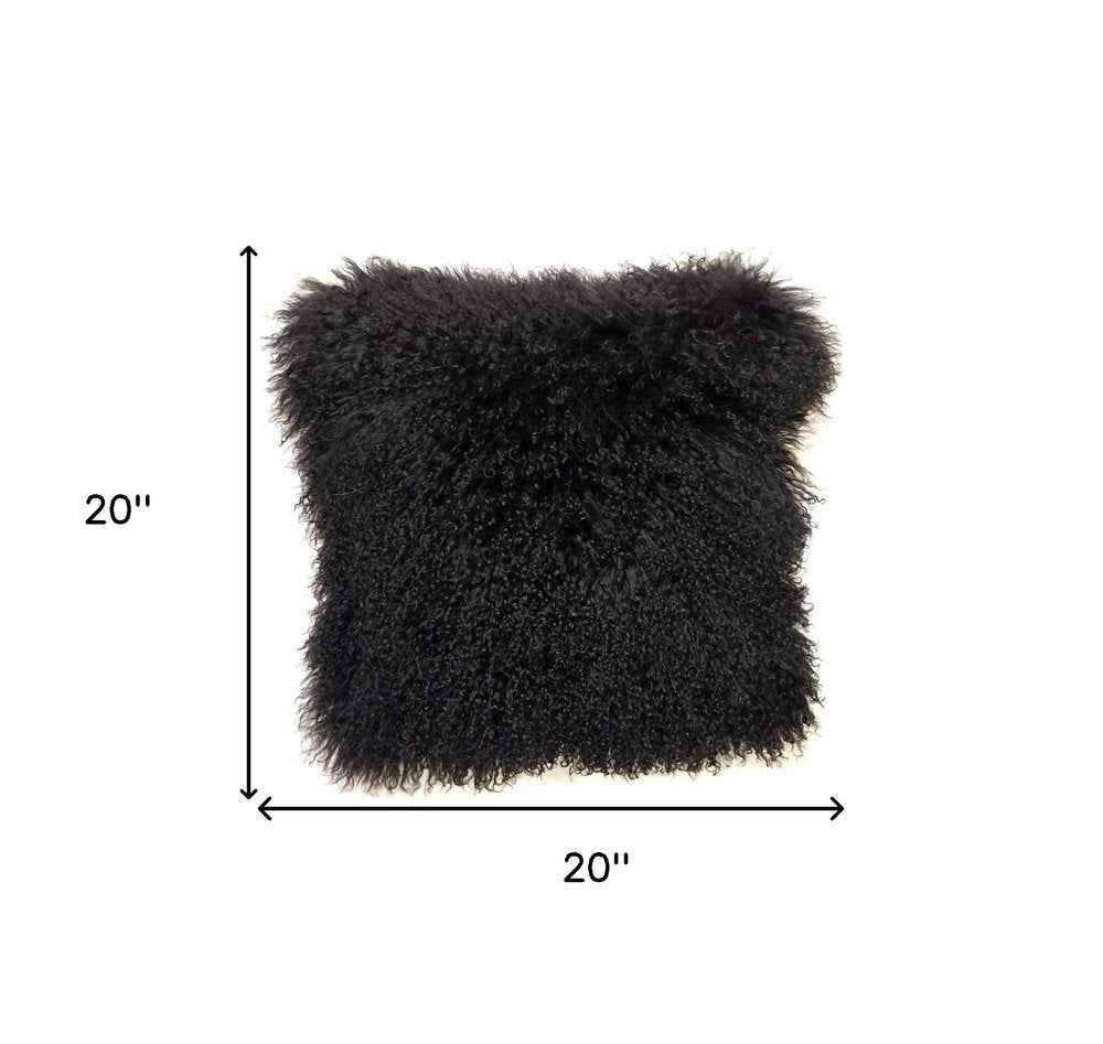 20" Black Genuine Tibetan Lamb Fur Pillow With Microsuede Backing — view 5