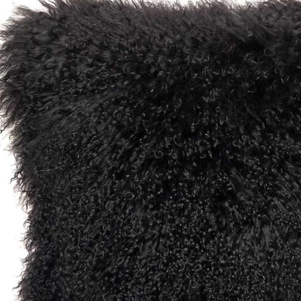 20" Black Genuine Tibetan Lamb Fur Pillow With Microsuede Backing — view 3