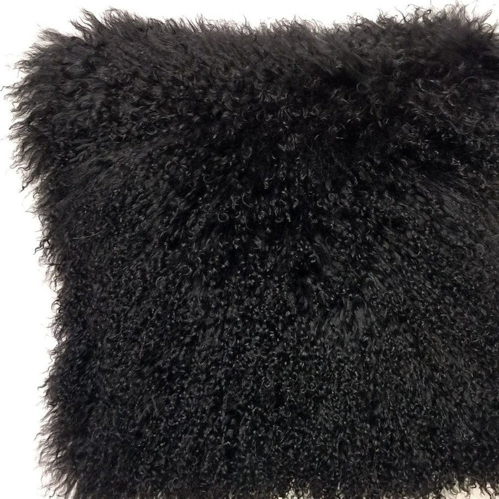 20" Black Genuine Tibetan Lamb Fur Pillow With Microsuede Backing — view 4