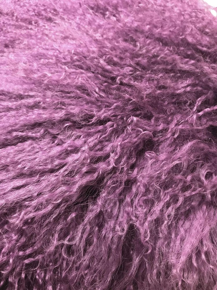 20" Purple Genuine Tibetan Lamb Fur Pillow With Microsuede Backing — view 2