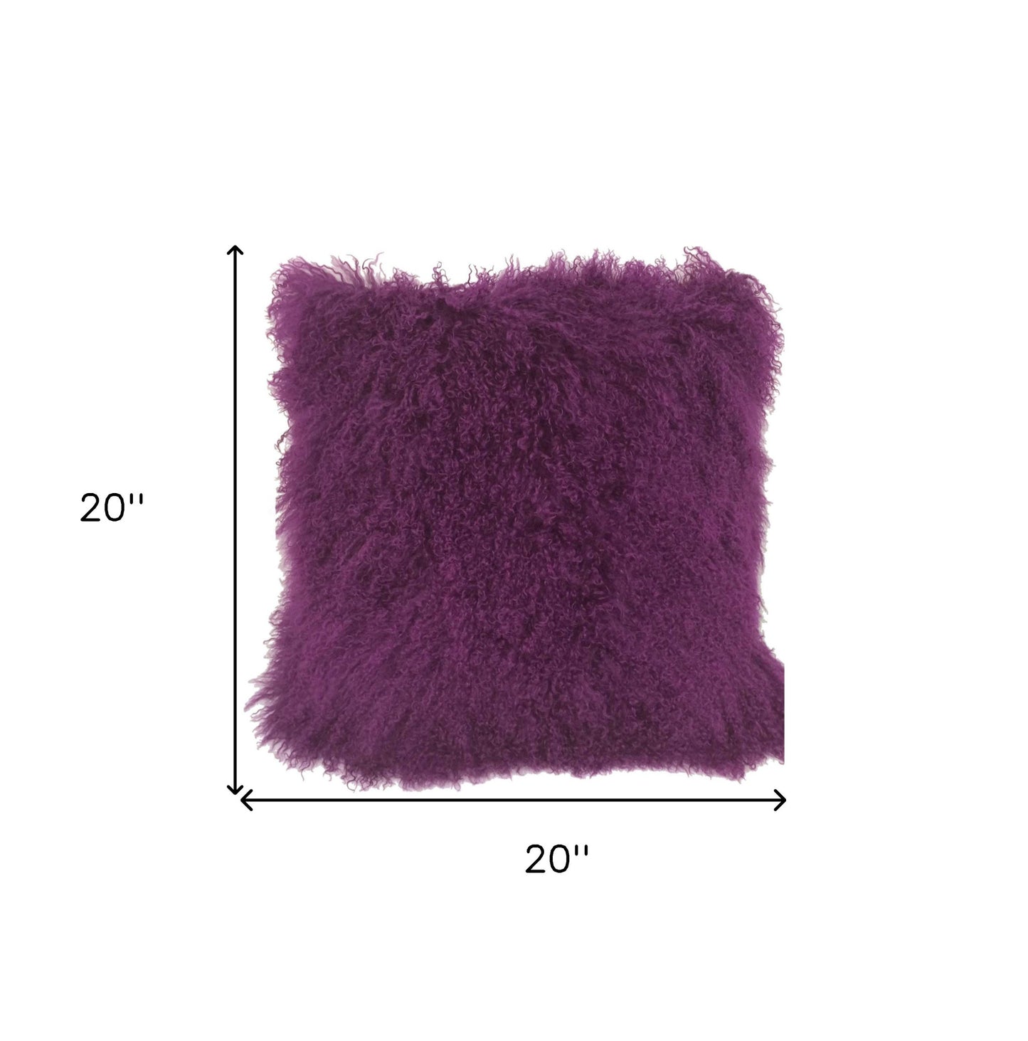 20" Purple Genuine Tibetan Lamb Fur Pillow With Microsuede Backing