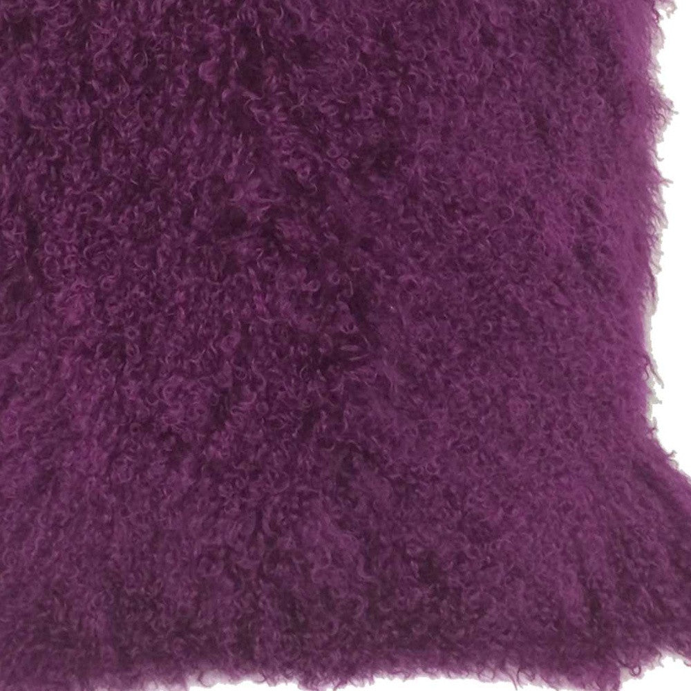 20" Purple Genuine Tibetan Lamb Fur Pillow With Microsuede Backing