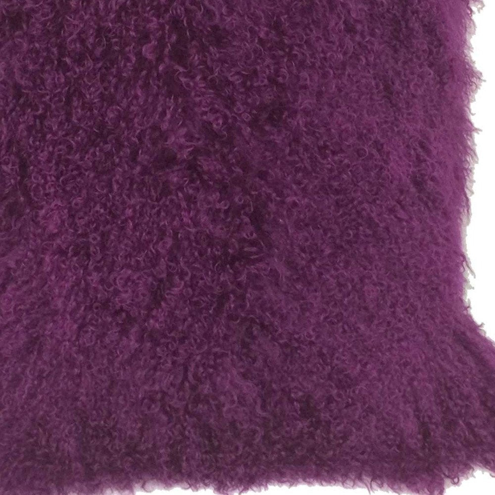 20" Purple Genuine Tibetan Lamb Fur Pillow With Microsuede Backing — view 4