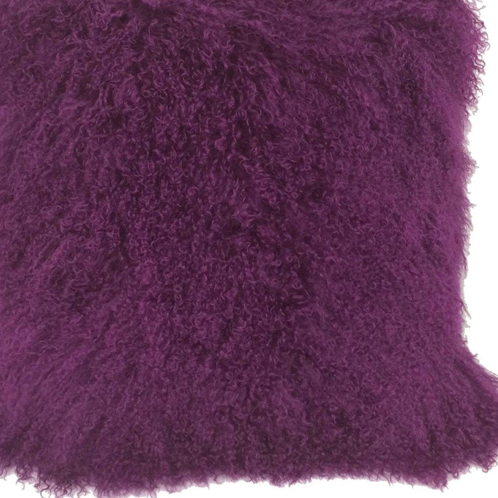20" Purple Genuine Tibetan Lamb Fur Pillow With Microsuede Backing — view 5