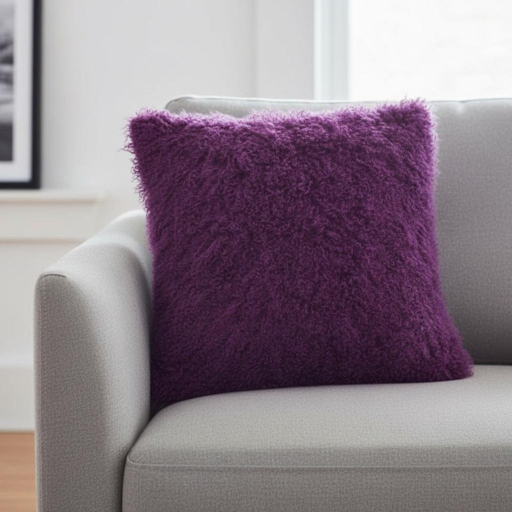 20" Purple Genuine Tibetan Lamb Fur Pillow With Microsuede Backing — view 6