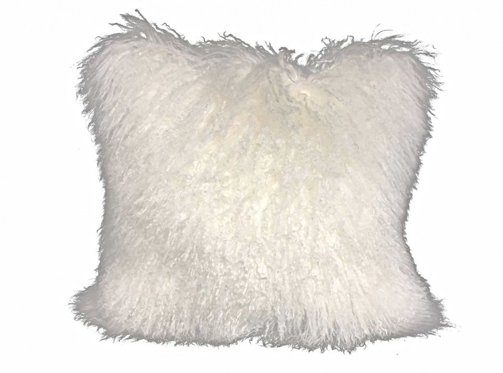 24" Bright White Genuine Tibetan Lamb Fur Pillow With Microsuede Backing — view 2