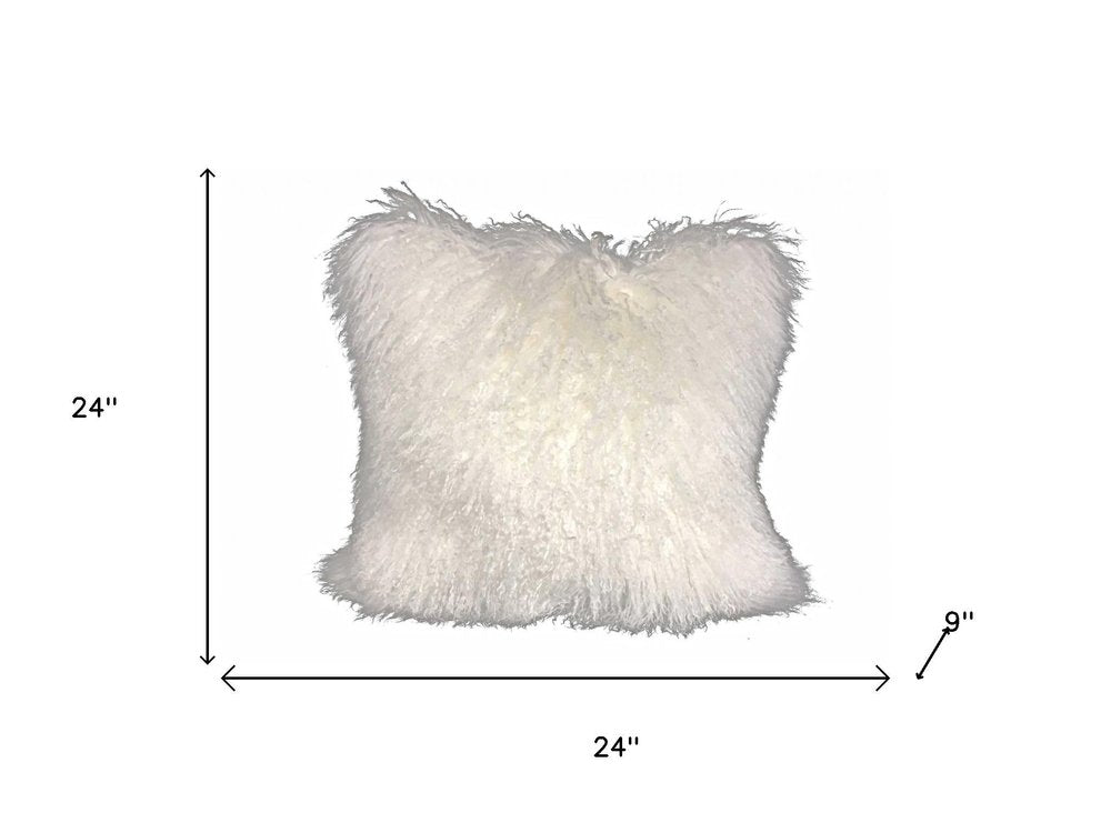 24" Bright White Genuine Tibetan Lamb Fur Pillow With Microsuede Backing — view 5