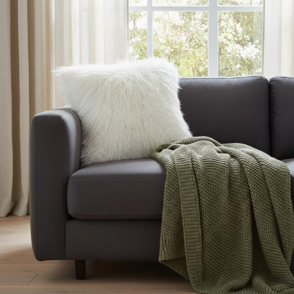 24" Bright White Genuine Tibetan Lamb Fur Pillow With Microsuede Backing — view 1