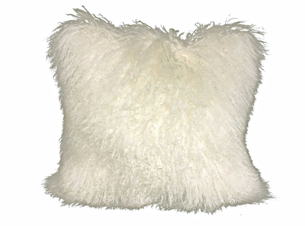 24" Creamy Genuine Tibetan Lamb Fur Pillow With Microsuede Backing — view 2