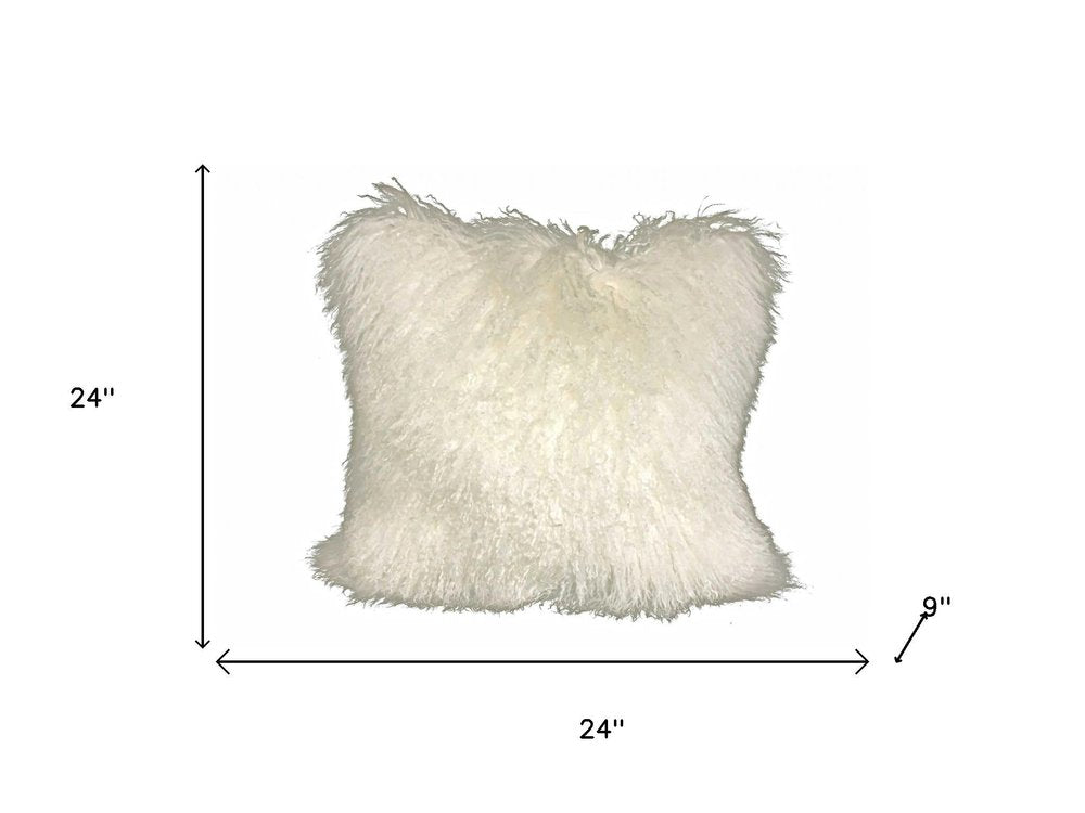 24" Creamy Genuine Tibetan Lamb Fur Pillow With Microsuede Backing — view 5