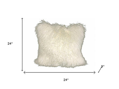 24" Creamy Genuine Tibetan Lamb Fur Pillow With Microsuede Backing