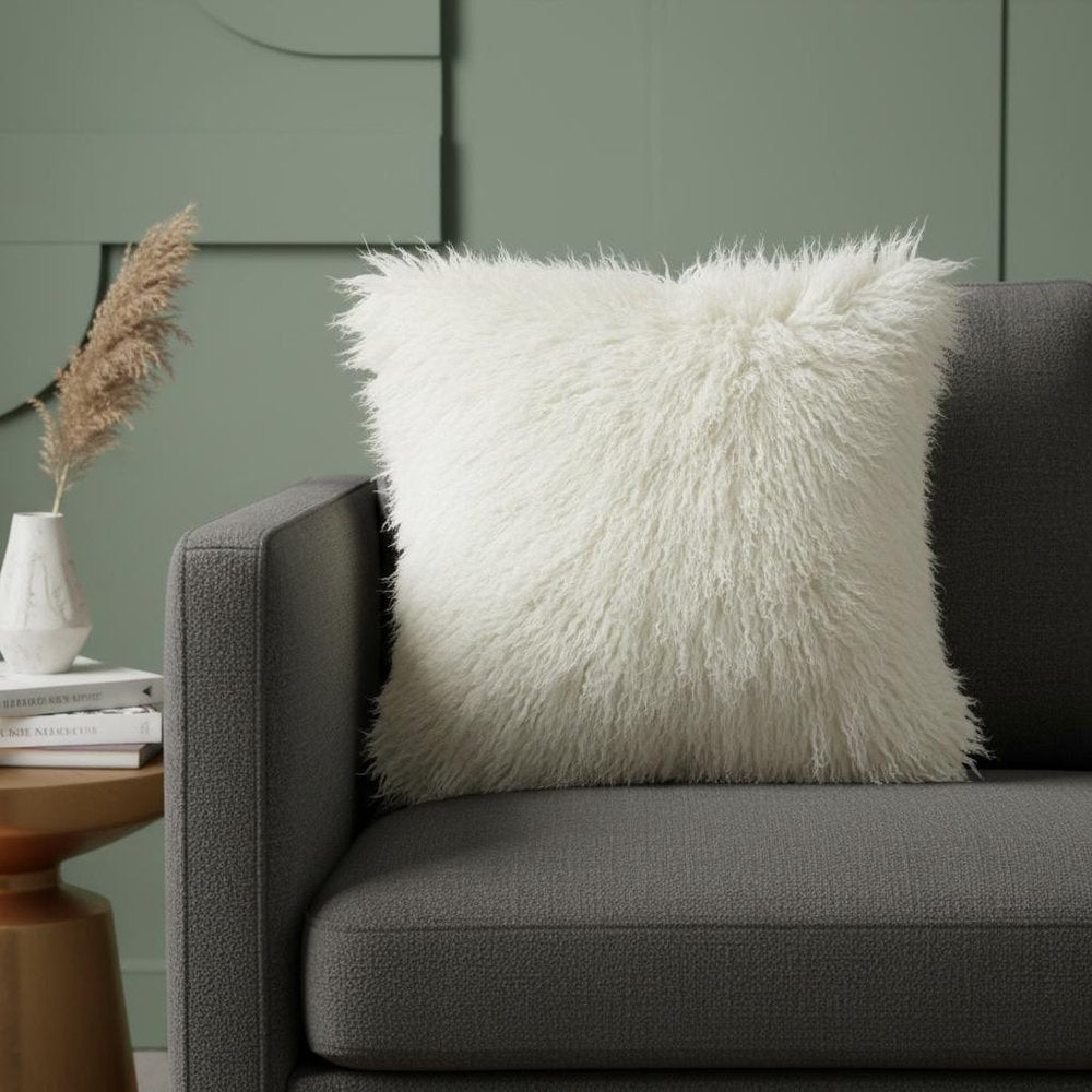 24" Creamy Genuine Tibetan Lamb Fur Pillow With Microsuede Backing — view 1