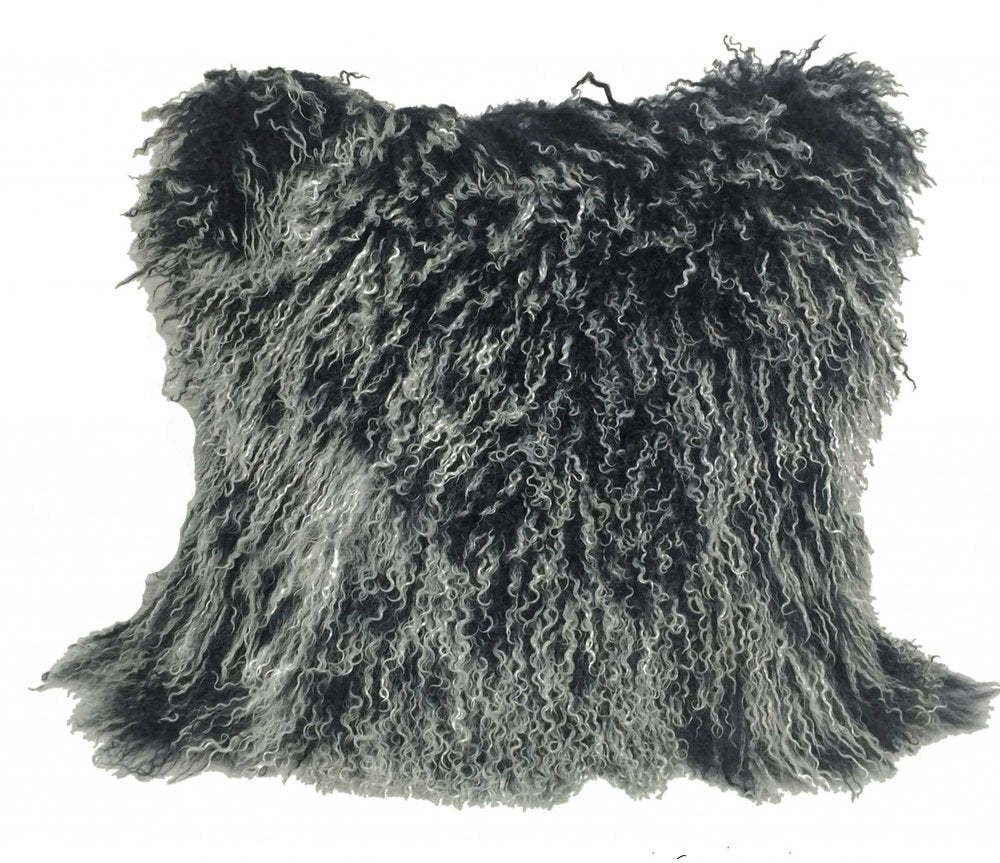 24" Black Genuine Tibetan Lamb Fur Pillow With Microsuede Backing — view 3